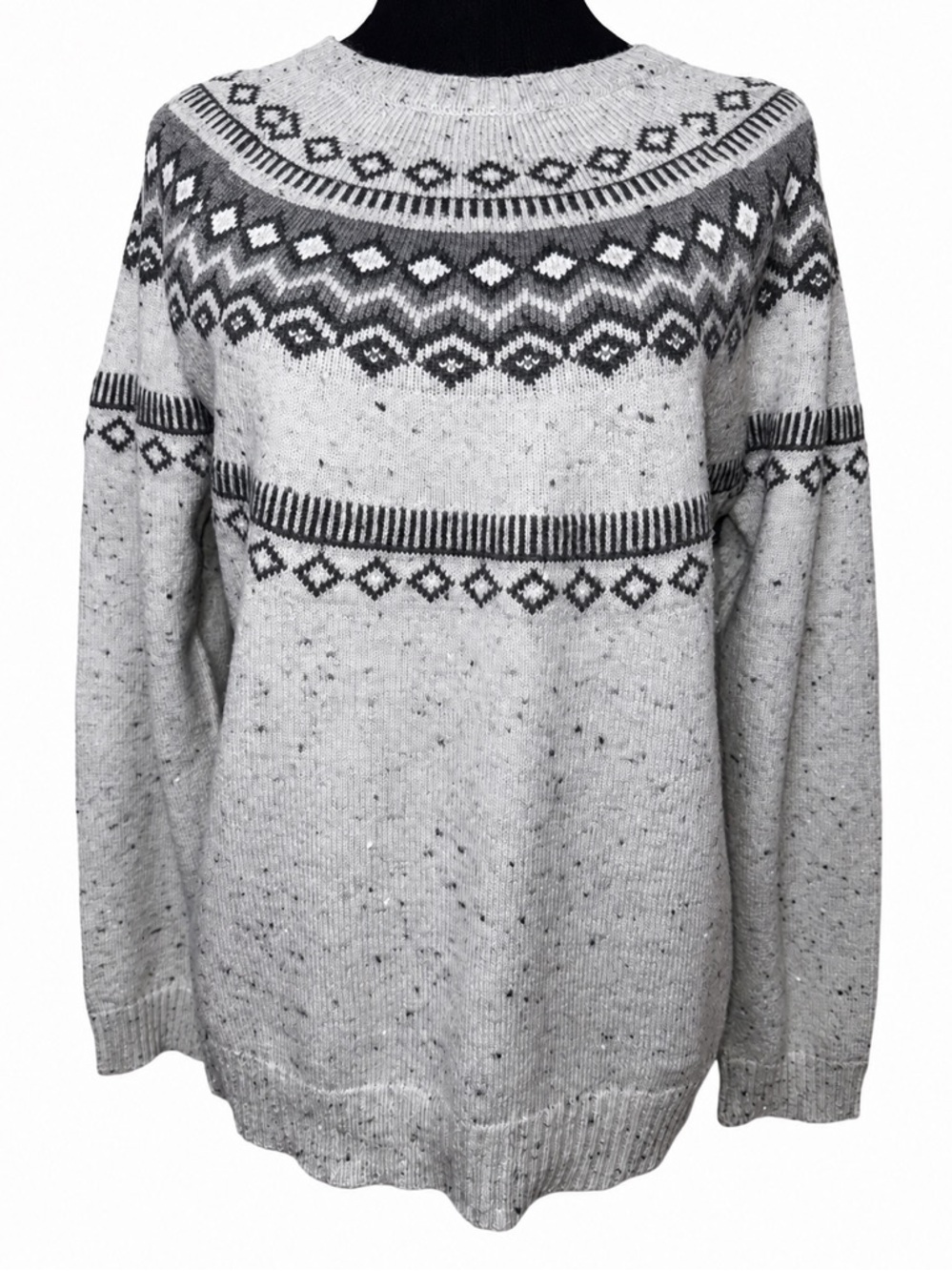 Fair Isle Sweater WEATHERPROOF VINTAGE Crew Neck Gray Size Large